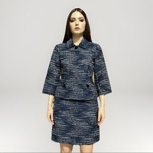 Jones New York Signature Women's Navy 100% Cotton Blazer Skirt Suit Set Size 4